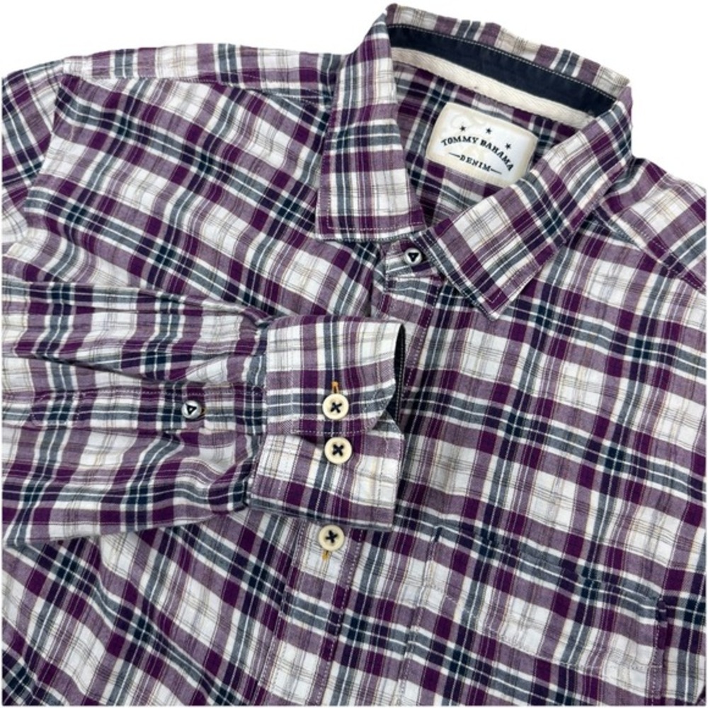 TOMMY BAHAMA DENIM Mens Long Sleeve Button Shirt Purple Plaid‎ - SIZE L